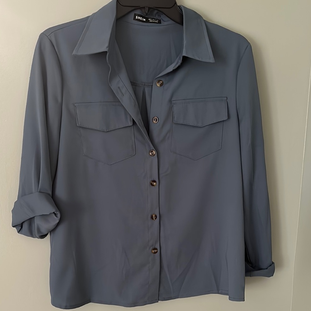 SHEIN Women's Button-Up Blouse - Slate Blue